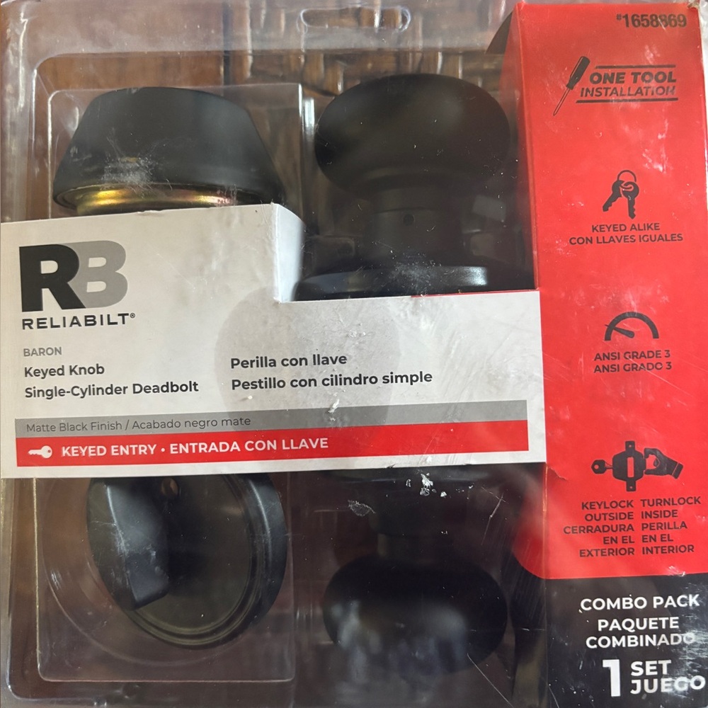 Reliabilt Baron Keyed Knob Single Cyl Deadbolt Combo #1658869 Matt Black NEW